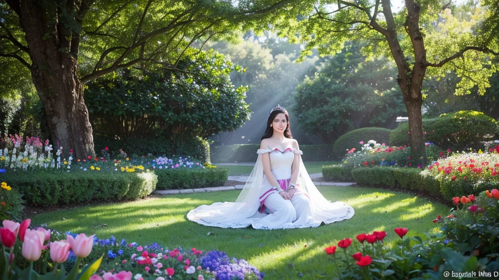 supper: snow white, a seven year old girl, is playing in a flower garden. She is wearing a simple dress, mas que não esconde sua Beauthfull natural. Seus cabelos negros caem em cachos pelos seus ombros e seus olhos castanhos brilham com cheerfulness.
detaileds:
snow white:
young and beautiful, aged seven.
Pele branca como a neve, hair as black as ebony and lips as red as blood.
Joyful and innocent expression, with a radiant smile on her face.
Dressed in a simple dress, mas que valoriza sua Beauthfull natural.
Playing in the middle of a flower garden, surrounded by colorful flowers and butterflies.
scenario:
flower garden, with a variety of colorful flowers and butterflies flying around.
Tall trees provide shade from the sun, as rays of golden light penetrate between the leaves.
A crystal clear stream runs through the garden, creating a peaceful and relaxing environment.
No fundo, it is possible to see the queen's castle, with its tall and imposing towers.
texto:
The phrase "snow white estava crescendo e a cada dia ficava mais e mais formosa. When he reached the age of seven, She became as beautiful as the bright day and more beautiful than the queen herself." is written in the air, ao lado de snow white, as if he were a narrator telling the story.
Words must be written in a delicate and elegant handwriting, with soft and harmonious colors.
Emotion:
innocence, cheerfulness, Beauthfull, purity, happiness.
styled:
realisitic, with attention to detail and texture.
Natural and soft lighting, criando uma atmosfera de paz e tranquilidade.
swirly vibrant colors, but with predominant pastel tones, para transmitir a inocência e a purity de snow white.