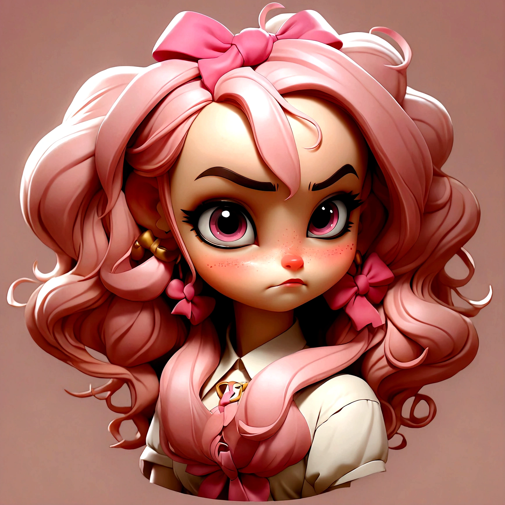a close up of a cartoon girl with a pink bow in her hair, avatar for website, yami kawaii, anime style”, pink girl, chibi, pink face, pink iconic character, cartoonish cute, avatar with a blond hair, , cute anime face, glowing pink face, extremely cute anime girl face, pixvy, cooky, (pink colors)