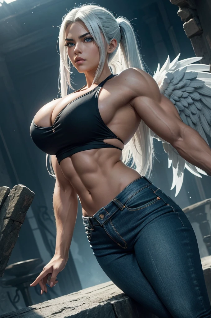 arafed female angel with wings sitting on a ledge, bodybuilder superhero bikini, muscular warrior women, inspired by Ryan Barger, inspired by Tyler Edlin, she - hulk, she hulk, by Zoltan Boros, muscular female druid, epic angle and pose, muscular girl, bikini-armor, muscular sweat lara croft, mark brooks detailed,(masterpiece, best quality, ultra-detailed, best shadow), (detailed background, dark fantasy), high contrast, (best illumination, an extremely delicate and beautiful), ((cinematic light)), colorful, hyper detail, dramatic light, intricate details, (1girl, solo,white hair, sharp face,low twintails, blue eyes, hair between eyes, dynamic angle, (beautiful detailed face, jeans), ), (lemons splatter), depth of field, black light particles,jitian, muscular super strong asian woman, strong biceps, strong abs, huge breaser muscular bodybuilder, scary, emposing, white hair and blue eyes,(masterpiece, best quality, ultra-detailed, highres, best illustration), 1girl,cowboy shot of beautiful xyzkefla super saiyan, green hair, green eyes, spiked hair, energy, (torn clothes), jewelry, aura, leggings, red clothing, detailed, sharp focus, dramatic, cinematic lighting, bodybuilder,(Imagem 8k, .RAW:1.2),best quality, Ultra high resolution,Impressive angles,(Respingo de detalhe cintilante), (illustration), 1 Homem, Saltando, Muscle, suar, sexy, Sem ro, pacote de seis, Perfect appearance, cabelos ondulados, (detailed sky), lua, High level, detalhe, (master part, best quality, detalhe extremo CG Unity wallpaper 8k, master part, best quality, Detalhes especiais),