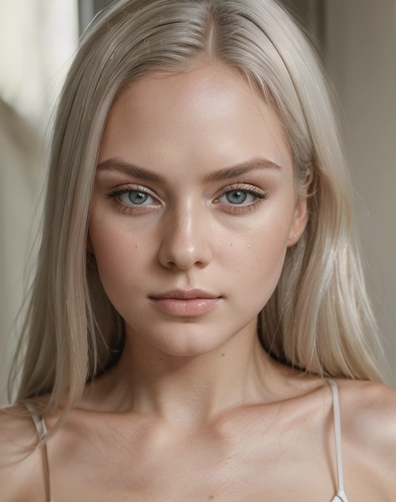 (best quality, 8k, 32k, masterpiece, UHD:1.2), selfie, masterpiece, perfect portrait, (..RAW), natural lighting, photo of a (((Best Quality)), ((Masterpiece)), (Detailed), Perfect Face, 1.1, Highly Detailed Face and Skin Structure, Detailede Augen, 21 Year Old Ukrainian Shatnek., Cute Vacation Pictures, Cute Modern , Cute Makeup , aesthetic photos on Instagram (full body) (old money style) , (very straight platinum hair), perfect face, closed mouth, (extremely detailed eyes),Jiggle Physics, (highly detailed skin), pale skin, photographed on a Canon AE-1 , 25mm f1.8 lens, 50 mm, ISO 300, ((filmic grain)), (Full body) (summer wear) poll , bikini
