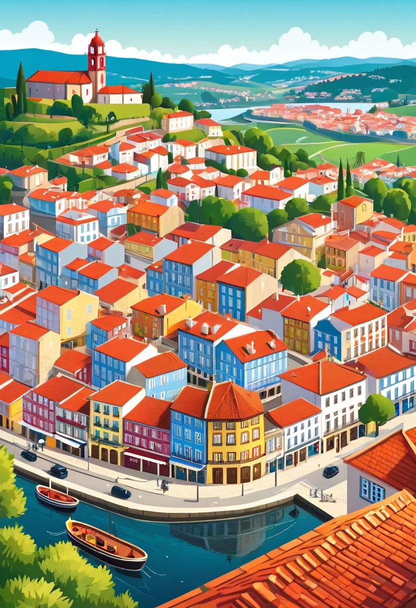 flat illustration of Portugal with the city of Barcelos, colorful tones, highly detailed cleanliness, imagem vectorial, photorealistic masterpiece, professional photograpy, plain white background, isometric, Vibrant, vector