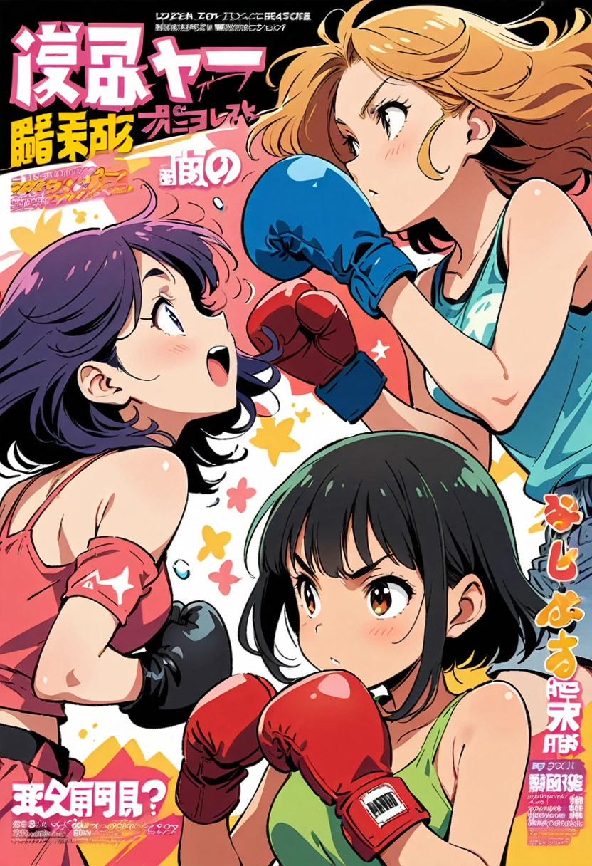 Boxing fights, girls, cute girls, shonen magazine, stylized background