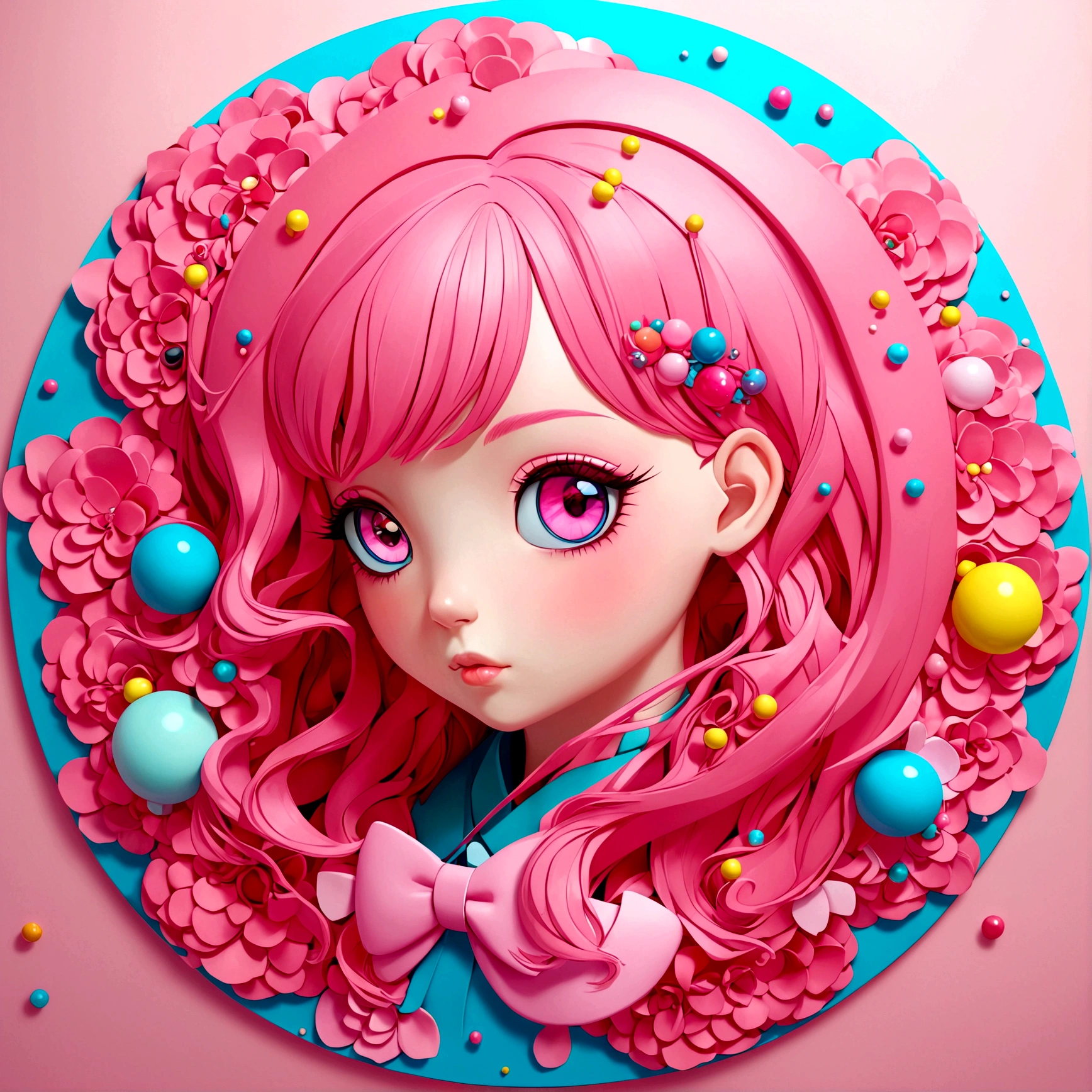 anime girl with pink hair and pink bow tie and pink bowtie, stylized anime, anime styled 3d, beeple and jeremiah ketner, anime stylized, pink iconic character, kawaii realistic portrait, cute detailed digital art, adorable digital painting, stylized 3 d, closeup character portrait, detailed digital anime art, anime styled digital art
