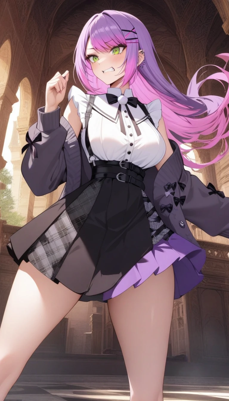 (masterpiece, top quality, best quality, official art, beautiful and aesthetic:1.2), extreme detailed, colorful, highest detailed ((ultra-detailed)), (high quality photo, 16k photo quality:1.4), ((an extremely delicate and beautiful)),(ultimate shiny skin, detailed skin, ultimate detailed face), beautiful detailed eyes,Beautiful Anime Girl,(Solo Girl),(Super huge boobs:1.4),(super huge breasts:1.4),(Sensual,Glamorous:1.4),(pink,very Long Hair,wave),(Big light purple eyes),Collared shirt,short sleeve shirt,Pleated skirt,lying on the bed,on back,school tight,pink pillow , pleated skirt, zettai ryouiki,high resolution,heart shaped pupils, plaid skirt, black stocking,claw pose,lie on bed,liying , full body , toe,full body seen,full-face blush,sexual climax,With tears in her eyes and her mouth open,open mouth,