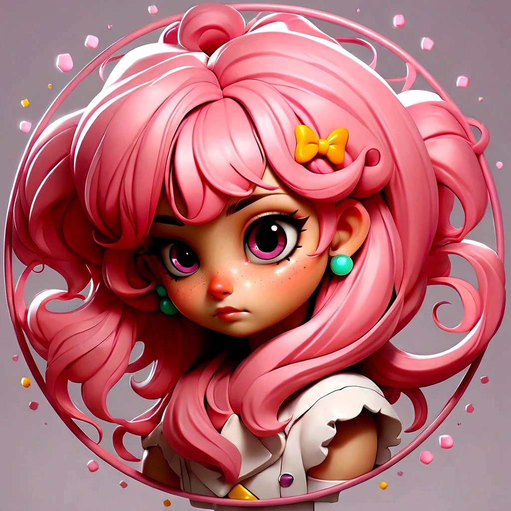 a close up of a cartoon girl with pink hair and a pink bow, kawaii realistic portrait, kawaii anime manga style, cute art style, my dress up darling anime, cute anime style, anime style portrait, anime art style, cute anime girl portraits, cute anime face, portrait of magical girl, beautiful pink little alien girl, cute kawaii girl, glowing pink face