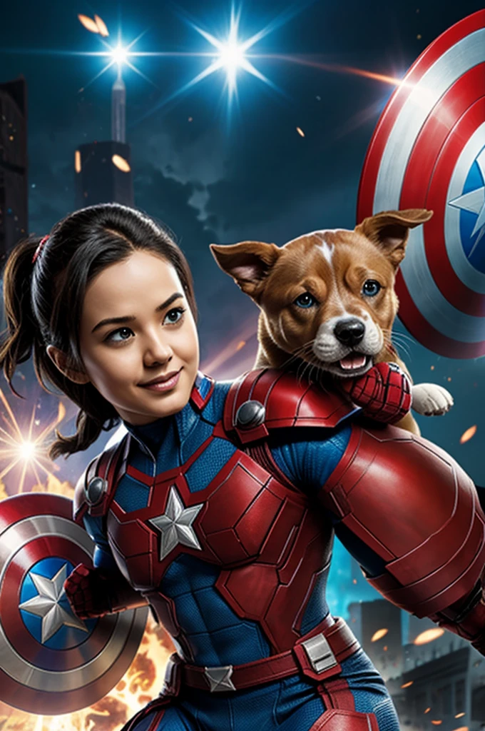 Marvel heroes fighting with an adorable puppy