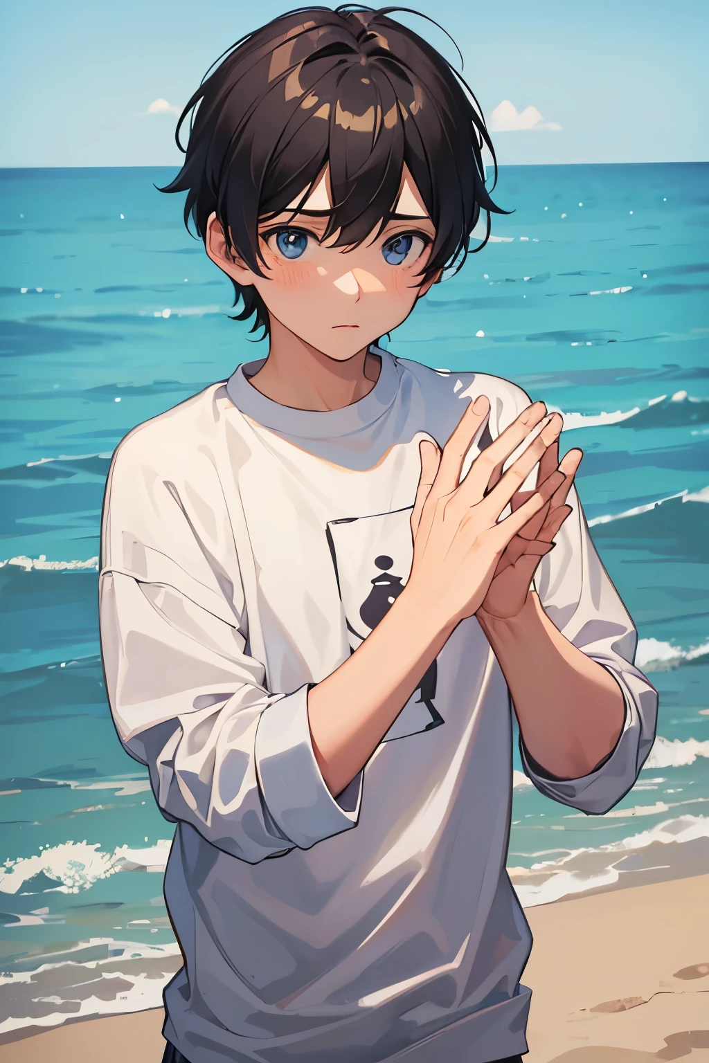a boy with his hands behind his back looking at the camera