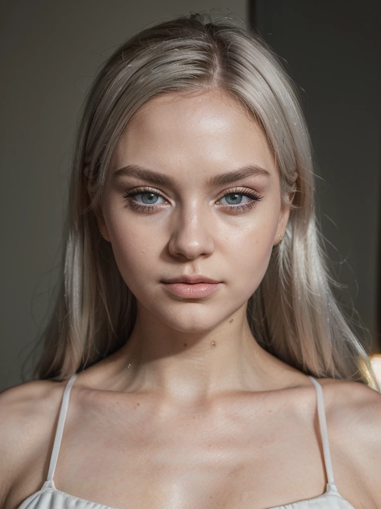 best quality, 8k, 32k, masterpiece, UHD:1.2), , masterpiece, perfect portrait, (..RAW), natural lighting, photo of a (((Best Quality)), ((Masterpiece)), (Detailed), Perfect Face, 1.1, Highly Detailed Face and Skin Structure, Detailede Augen, 21 Year Old Ukrainian Shatnek., Cute Vacation Pictures, Cute Modern , Cute Makeup , aesthetic photos on Instagram (evening bodycon dress) , (very straight platinum hair), perfect face, closed mouth, (extremely detailed eyes),Jiggle Physics, (highly detailed skin), pale skin, photographed on a Canon AE-1 , 30mm f1.8 lens, 45 mm, ISO 1200, ((filmic grain)), ( night city)