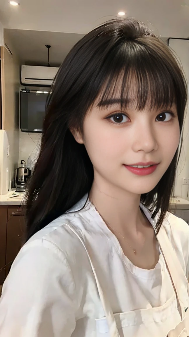 (top-quality,masterpiece:1.3,超A high resolution,),(ultra-detailliert,Caustics),(Photorealsitic:1.4,RAW shooting,)Ultra-realistic capture,A highly detailed,High resolution 16K human skin close-up。 Skin texture natural、,The pores are、Must be detailed enough to be easy to identify。 Skin should look healthy with even tones。 Use natural light and color,resturant,Waitress Uniform,1人,japanes,18year old,kawaii,A dark-haired,poneyTail,large boob,smil,Turn your body to the front,(front-facing view:1.1),Looking at the camera,cowboy shot,、下着