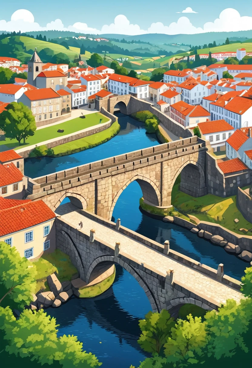 flat illustration of the medieval bridge of Barcelos, portugal. highly detailed cleanliness, imagem vectorial, photorealistic masterpiece, professional photograpy, plain white background, isometric, Vibrant, vector