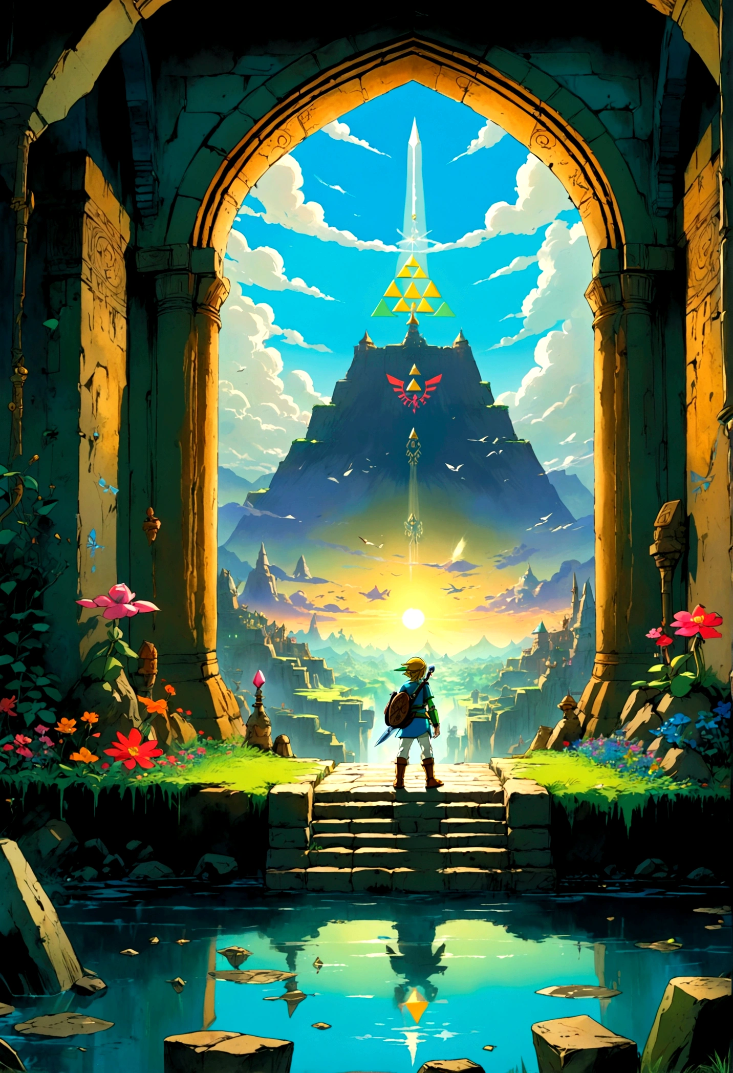 The Legend of Zelda, by Quentin Blake, full body, cinematic still, cinemascope, best quality, masterpiece, very aesthetic, perfect composition, intricate details, ultra-detailed, vivid colors
