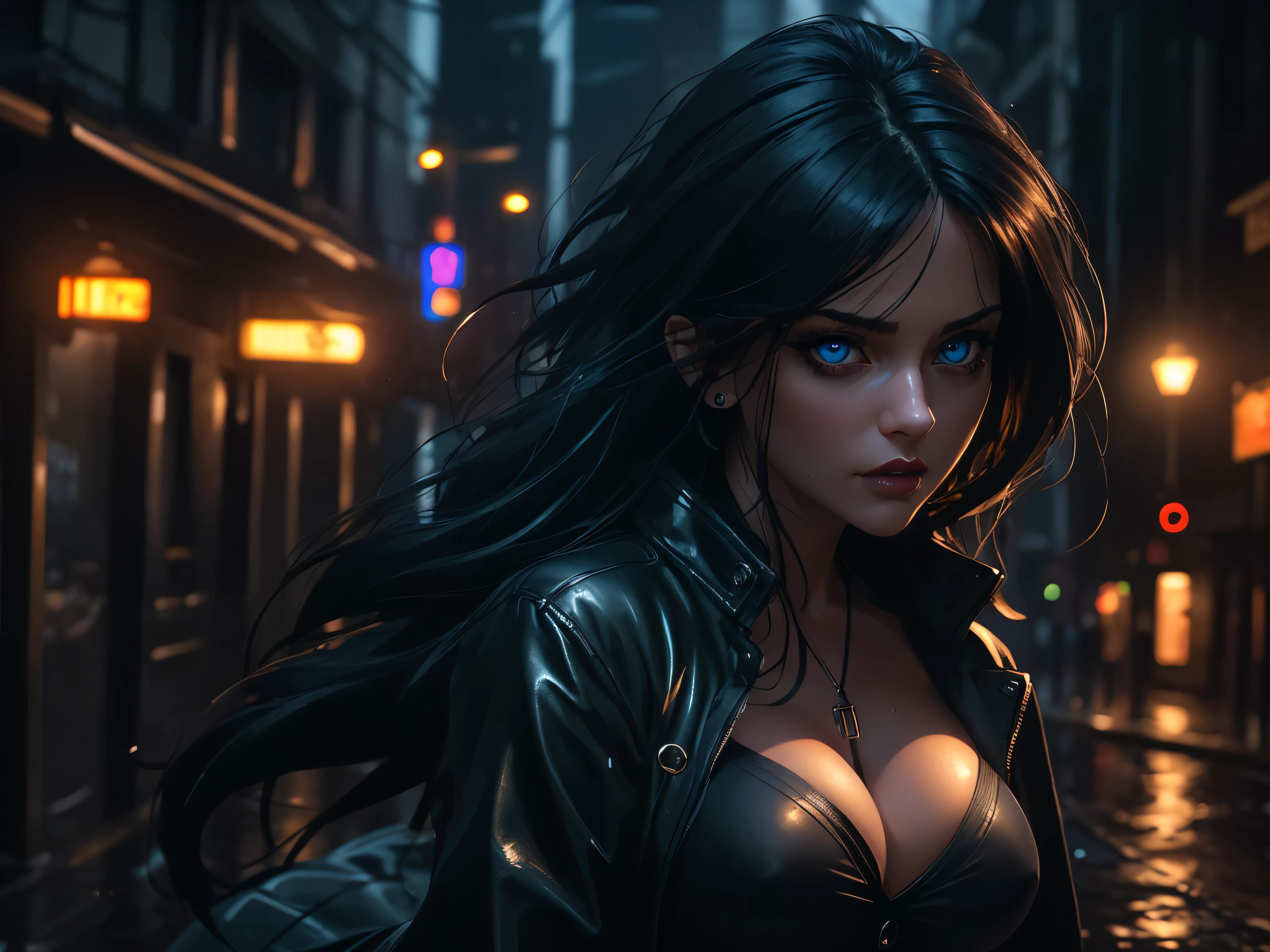 ((full body)), (((posing, sexy pose, alluring pose 1.1))), (Best Quality,High Definition:1.2),Ultra detailed,realistic,Portrait, beautiful girl with gorgeous glowing blue eyes, gothic makeup, ( (big breasts)), big tits, ((covered nipples)), no underwear, revealing clothes, ((white button-down shirt)), (((black miniskirt))), ((luscious thighs)), in the rain, ((wet clothes)), street at night. (Best Quality, 4k,8k, High Definition, Masterpiece: 1.2), Ultra Detail, (Realistic, Photorealistic, Photorealistic: 1.37), Dramatic Lighting, Cinematic Lighting, Moody Atmosphere, Dark and Gritty, Dramatic Contrast, Rich Colors, Neon Lights, rain effects. (Perfect details:1.1), (beautiful and clear background:1.2), (Extremely detailed CG, Ultra detailed, best shadow:1.1), (perfectly detailed beautiful eyes), , close-up, cinematic lighting, vibrant colors, photorealistic, concept art style, high quality, 8K, HDR, physical rendering, extreme detail, blur, depth of field, blurred foreground,