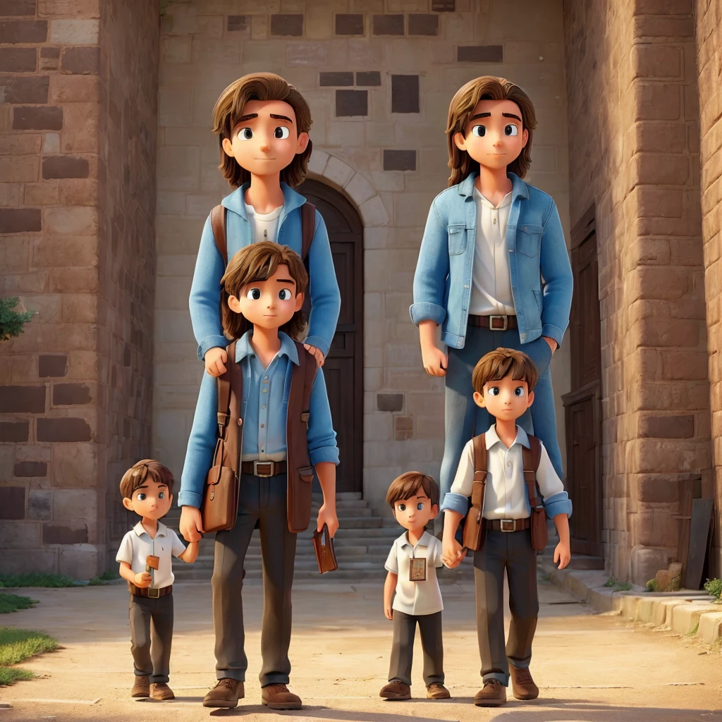((best qualityer)), ((work of art)), (detailded),
1 man standing (jesus) with 2 young people (Boy e girl) holding their bibles and walking