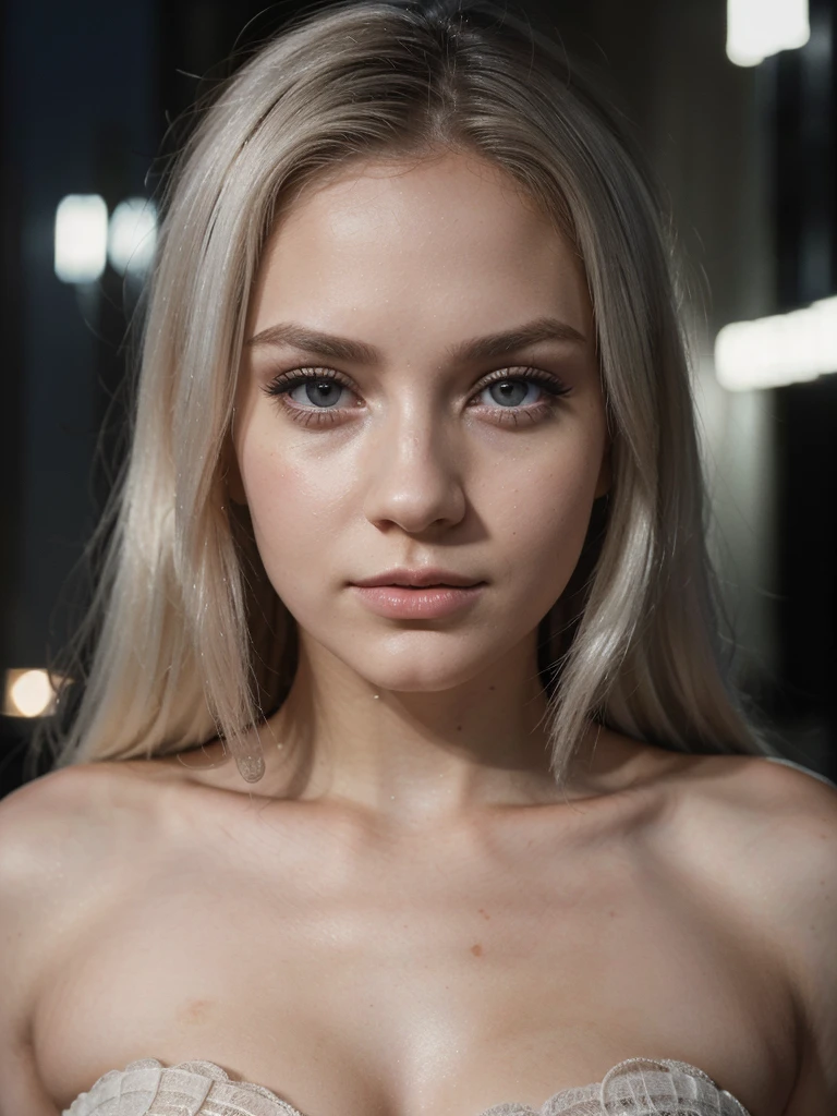 one girl, very beautiful, white hair, soft lips, realism, 8k, super detailed, full height, long legs