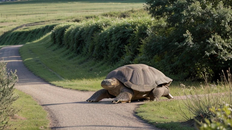 The tortoise continuing his steady pace, passing by the sleeping hare.