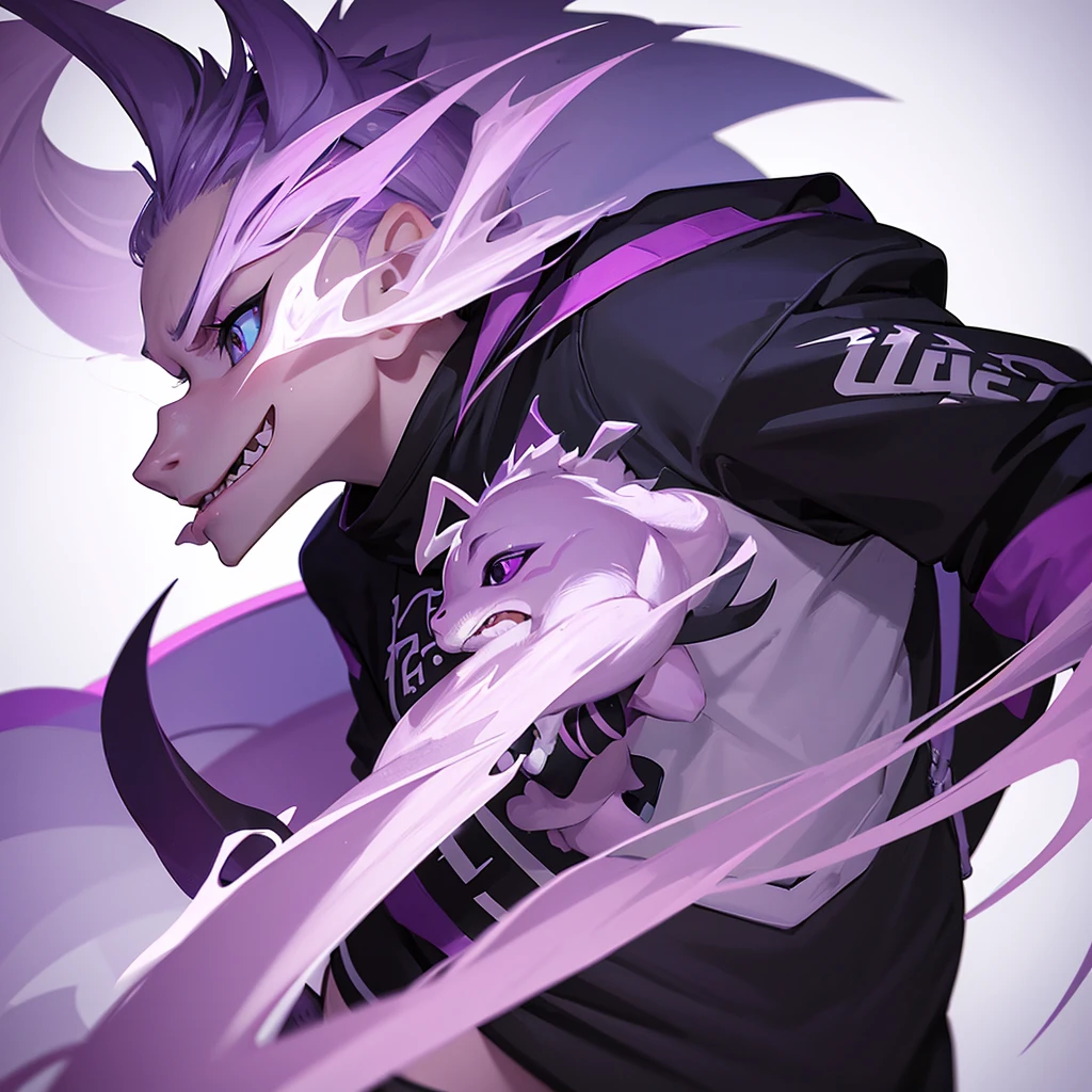 vector T-shirt design, modern graphics design, purple tones, white background, featuring a charming  dragon with smoke out of his mouth