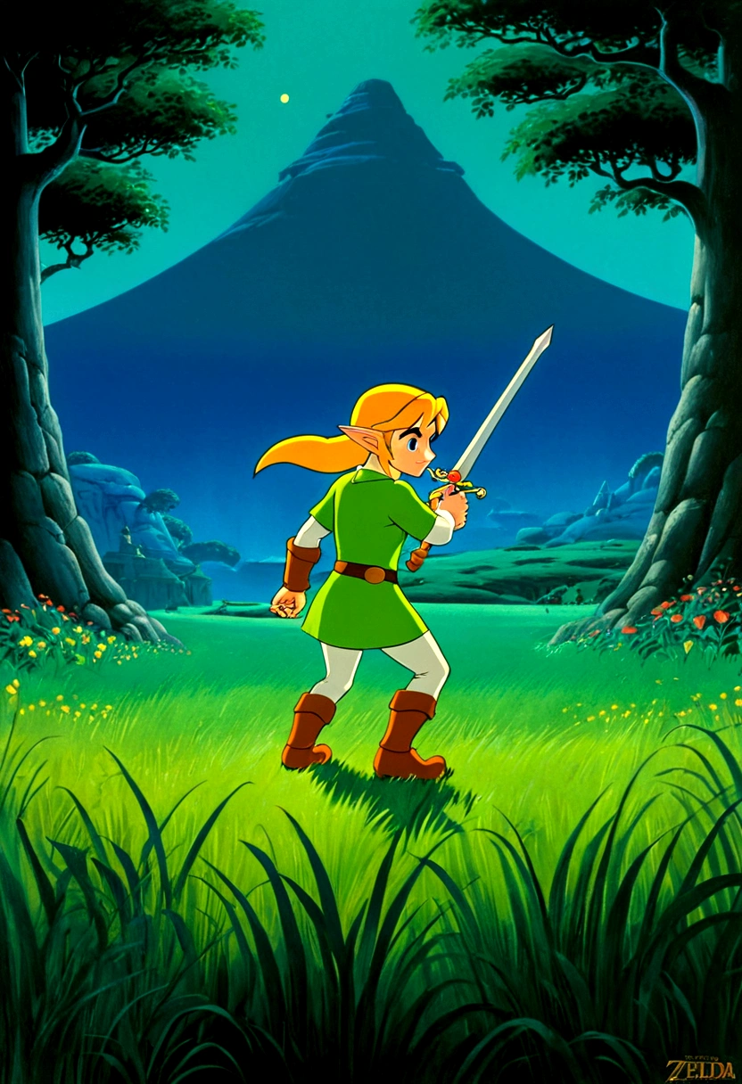The Legend of Zelda, by Quentin Blake, full body, cinematic still, cinemascope, best quality, masterpiece, very aesthetic, perfect composition, intricate details, ultra-detailed, vivid colors