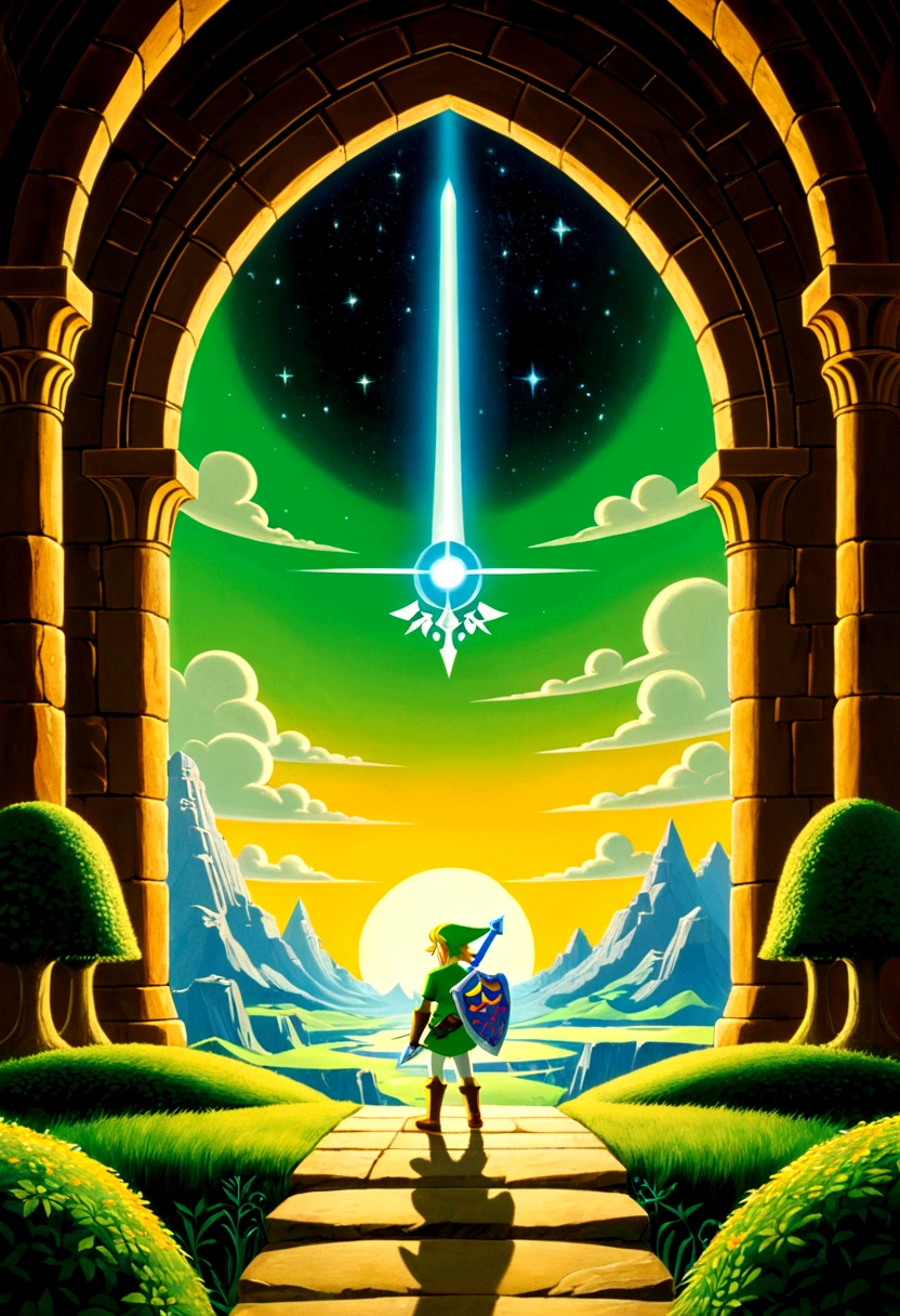 The Legend of Zelda, by Tex Avery, full body, cinematic still, cinemascope, best quality, masterpiece, very aesthetic, perfect composition, intricate details, ultra-detailed, vivid colors
