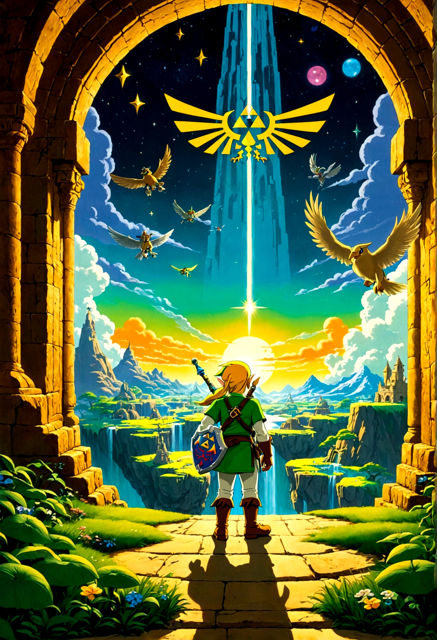 The Legend of Zelda, by Quentin Blake, full body, cinematic still, cinemascope, best quality, masterpiece, very aesthetic, perfect composition, intricate details, ultra-detailed, vivid colors