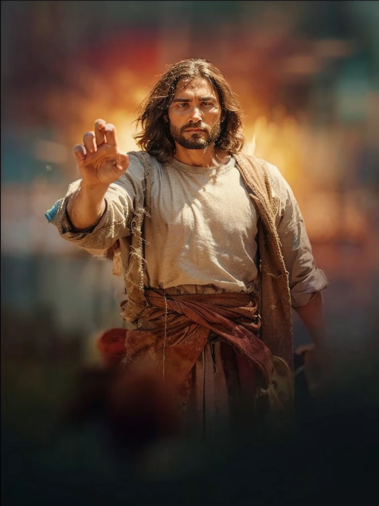 Jesus praying realistic photo with his face from the front