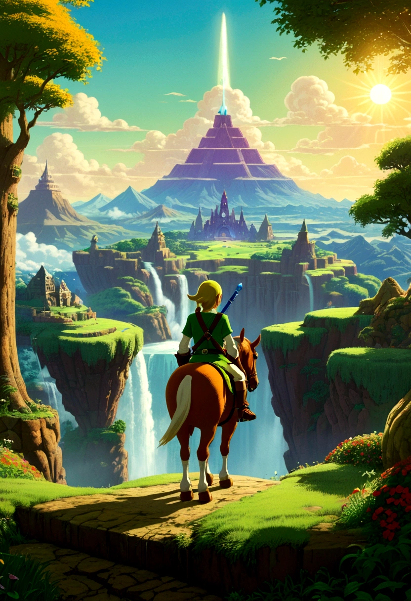 The Legend of Zelda, game style, by Carl Barks, full body, cinematic still, cinemascope, best quality, masterpiece, very aesthetic, perfect composition, intricate details, ultra-detailed, vivid colors