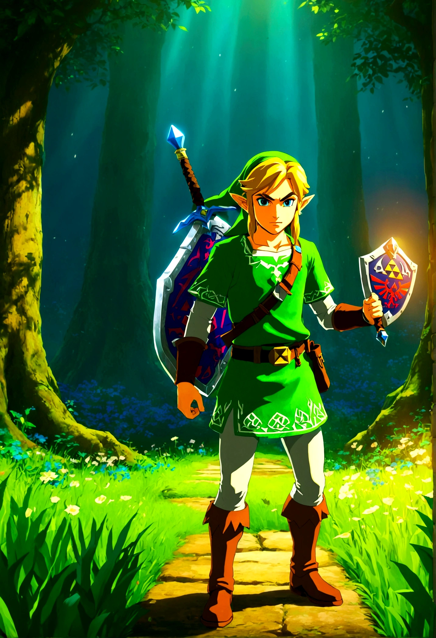 The Legend of Zelda, game style, by Ub_Iwerks, full body, cinematic still, cinemascope, best quality, masterpiece, very aesthetic, perfect composition, intricate details, ultra-detailed, vivid colors