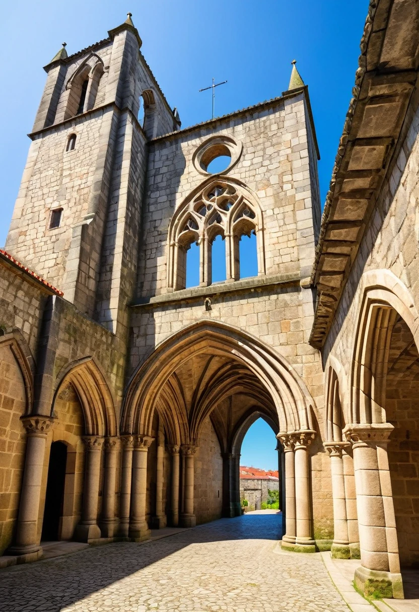 a Gothic stone building from the early 14th century, between 1325 and 1330, ordered to be built by Count D. peter, to make the connection between Barcelos and Barcelinhos. Of note, the structure in five arches that composes it, being the tallest central, which represents a structural feature of the time. It has been classified as a National Monument since 1910. highly detailed cleanliness, imagem vectorial, photorealistic masterpiece, professional photograpy, plain white background, isometric, Vibrant, vector