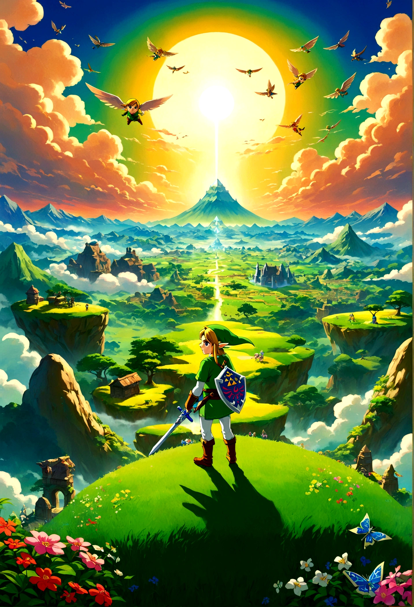 The Legend of Zelda, game style, by Chiho Aoshima, full body, cinematic still, cinemascope, best quality, masterpiece, very aesthetic, perfect composition, intricate details, ultra-detailed, vivid colors