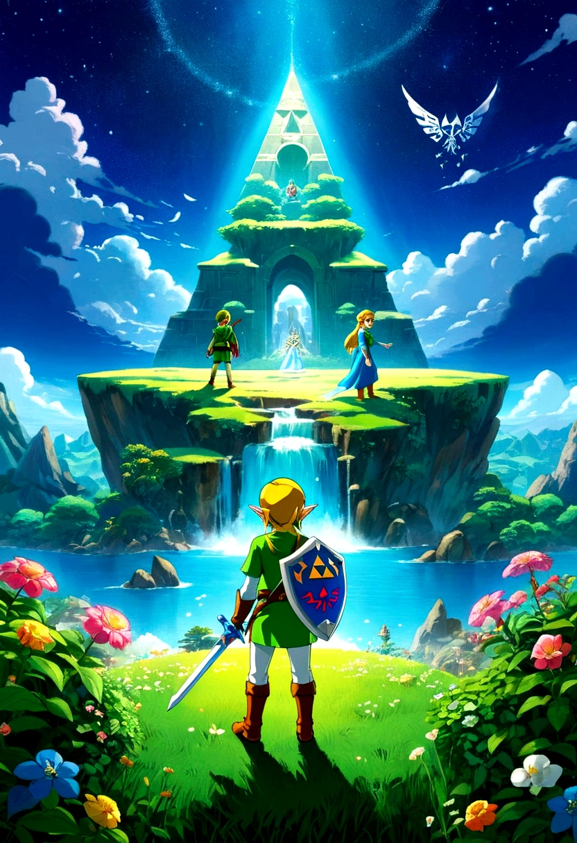 The Legend of Zelda, game style, by Chiho Aoshima, full body, cinematic still, cinemascope, best quality, masterpiece, very aesthetic, perfect composition, intricate details, ultra-detailed, vivid colors