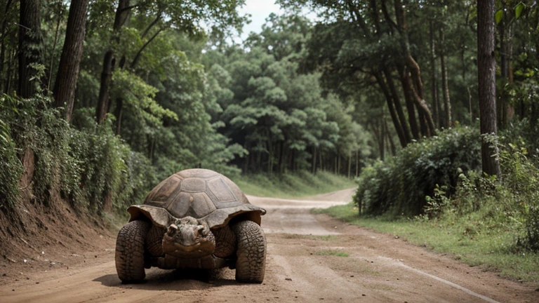 The tortoise nearing the finish line, with cheering forest animals in the background.