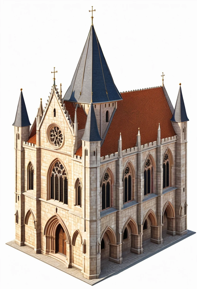 a Gothic stone building from the early 14th century, between 1325 and 1330, ordered to be built by Count D. PedroHighly detailed cleaning, imagem vectorial, photorealistic masterpiece, professional photograpy, plain white background, isometric, Vibrant, vector