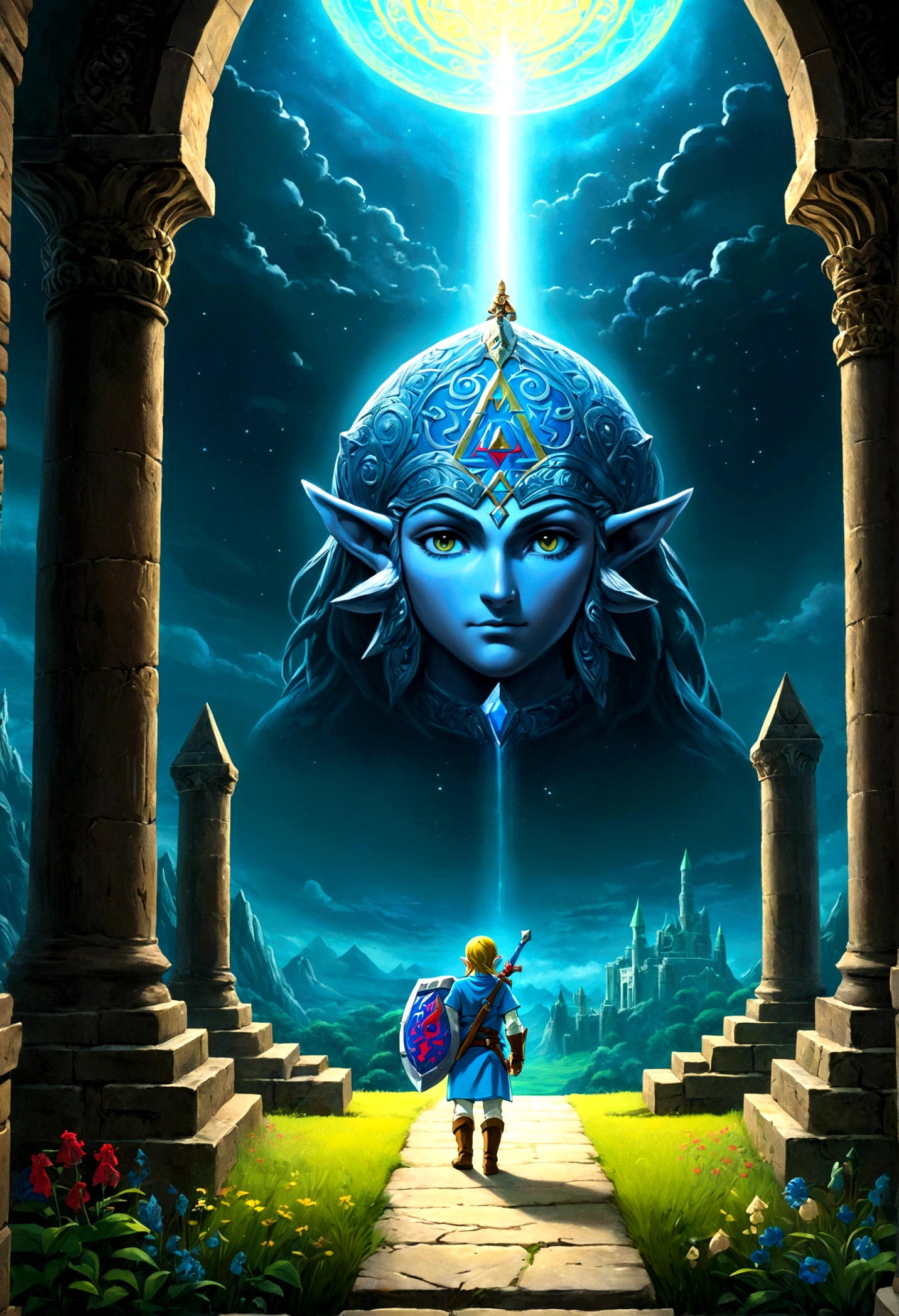 The Legend of Zelda, game style, by Gustave Doré, full body, cinematic still, cinemascope, best quality, masterpiece, very aesthetic, perfect composition, intricate details, ultra-detailed, vivid colors