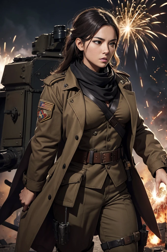 Outrageous resolution、​masterpiece++、top-quality++、ultra-definition++、ultra-definition++、4k++、8k++、from side、（Background Focus）++、（（（1）））+++、Sexily dressed woman wearing brown jacket and black scarf with ammunition belt and Gatling gun on battlefield with explosions and sparks that destroy cities１Cast a man's muscular big breasts military spell、Wearing a brown jacket and black scarf with an ammunition belt and Gatling gun on a battlefield with explosions and sparks１Man muscular big breasts soldier rune、Wearing a brown jacket and black scarf with an ammunition belt and Gatling gun on a battlefield with explosions and sparks１The magic of a muscular big breasts soldier、On a battlefield with explosions and sparks flying over, he wore a brown jacket and black scarf with an ammunition belt and a Gatling gun１Muscular big breasts soldier、Wearing a brown jacket and black scarf with an ammunition belt and Gatling gun on a battlefield with explosions and sparks１Muscular Big Military Sorcerer、Wearing a brown jacket and black scarf with an ammunition belt and Gatling gun on a battlefield with explosions and sparks１Muscular big breasts military goddess、detailed fantasy art、fantasy art style、Break wearing a brown jacket and black scarf with ammo belt and Gatling gun on a battlefield with beautiful ancient explosions and sparks１Muscular Colossal Soldier Witch、Wearing a brown jacket and black scarf with an ammunition belt and Gatling gun on a battlefield with explosions and sparks１Man Muscular Big Military Colossal Queen、Fantasy Art Behans、Wearing a brown jacket and black scarf with an ammunition belt and Gatling gun on a battlefield with beautiful explosions and sparks１Muscular Big Military Magician、Wearing a brown jacket and black scarf with an ammunition belt and Gatling gun on a battlefield with beautiful explosions and sparks１Muscular Big Military Magician、Wore a brown jacket and black scarf with ammunition belts and Gatling guns on a battlefield with shiny floating explosions
