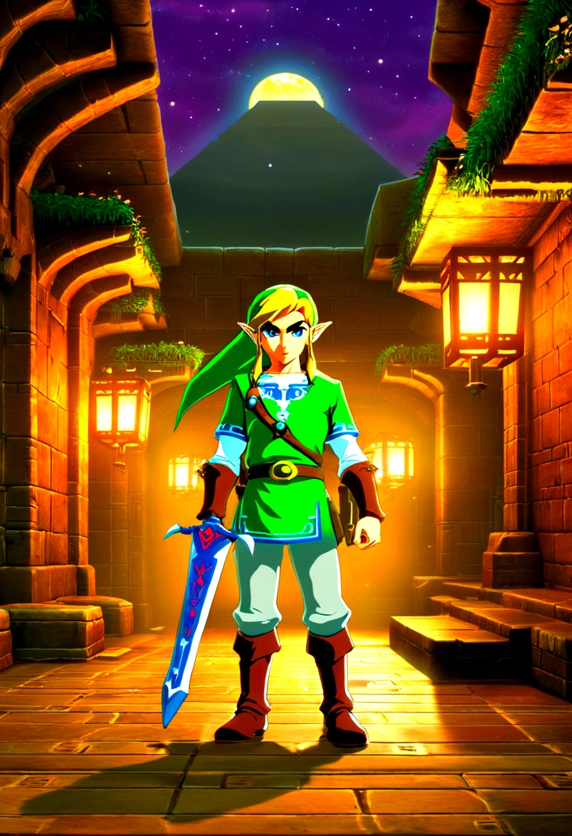 The Legend of Zelda, game style, by Chiho Aoshima, full body, cinematic still, cinemascope, best quality, masterpiece, very aesthetic, perfect composition, intricate details, ultra-detailed, vivid colors