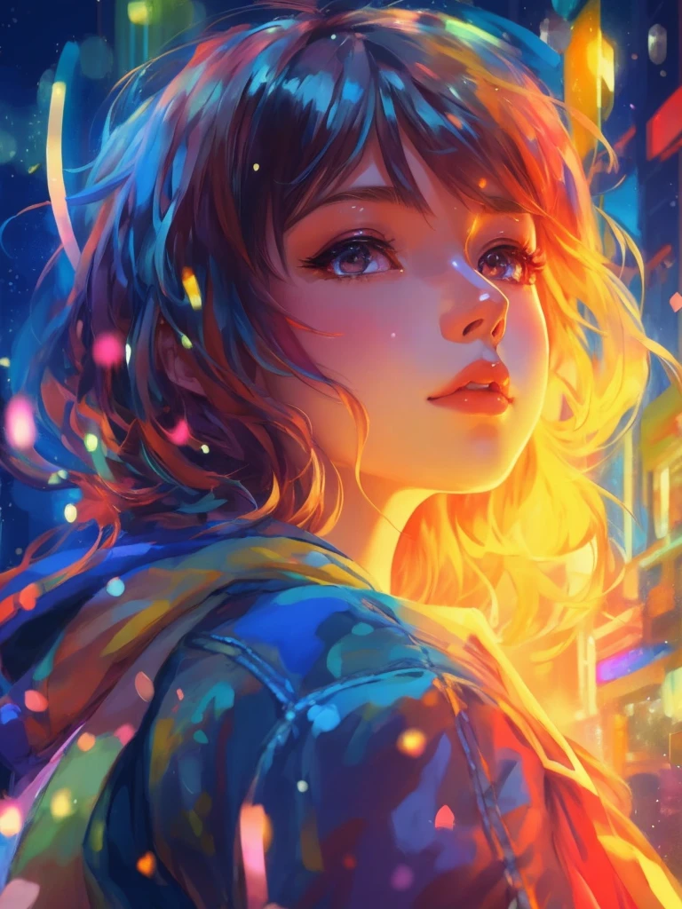 a girl with a bright hair and a blue jacket looks at the camera, inspired by Yuumei, digital anime art, colorful digital painting, rossdraws cartoon vibrant, anime style 4 k, alice x. zhang, by Yuumei, digital anime illustration, beautiful anime portrait, vibrant digital painting, detailed digital anime art, anime digital art