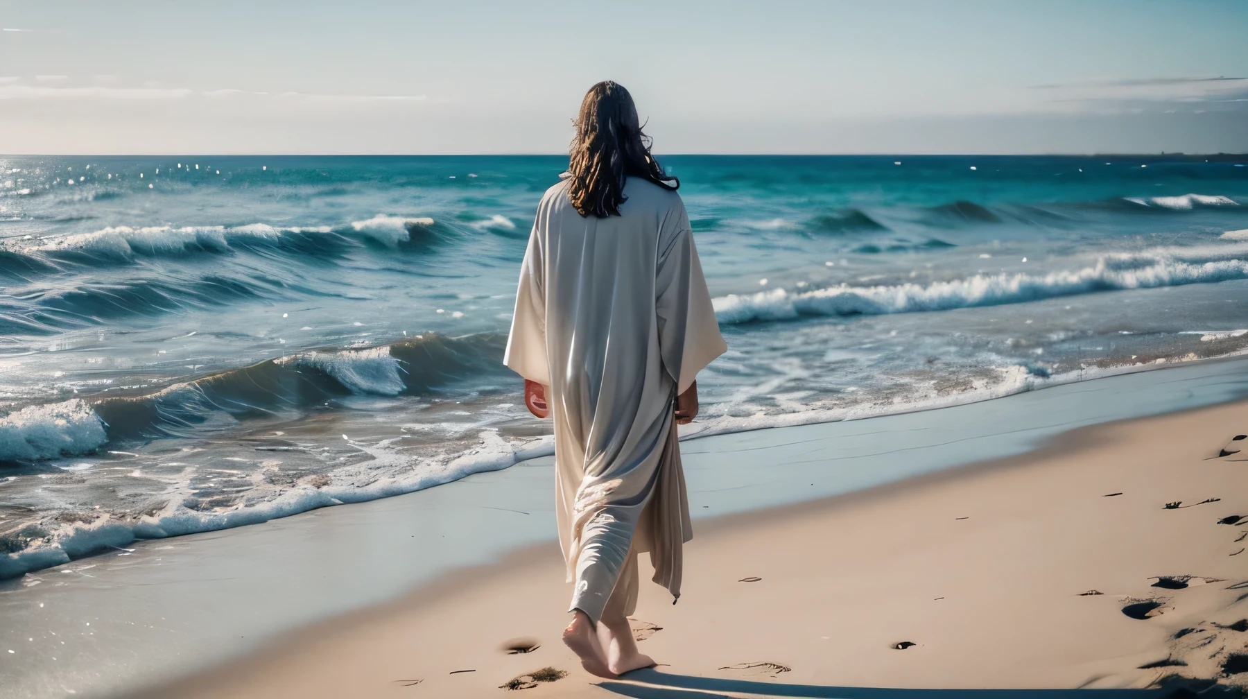 Jesus walking on the beach