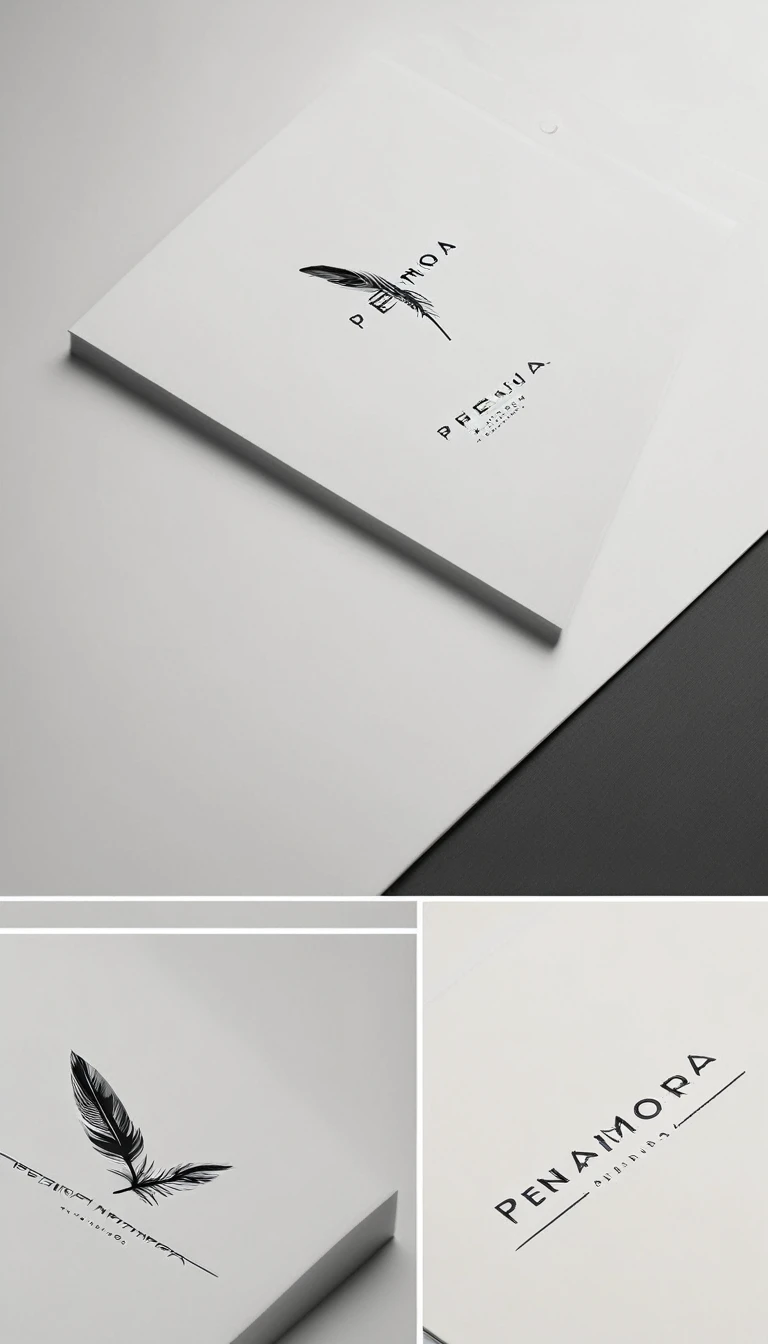 A minimal, modern, simple, cinematic logo design for the brand “Penamemoria". Create a modern, minimalistic, high-quality, logo of a boy-feather
