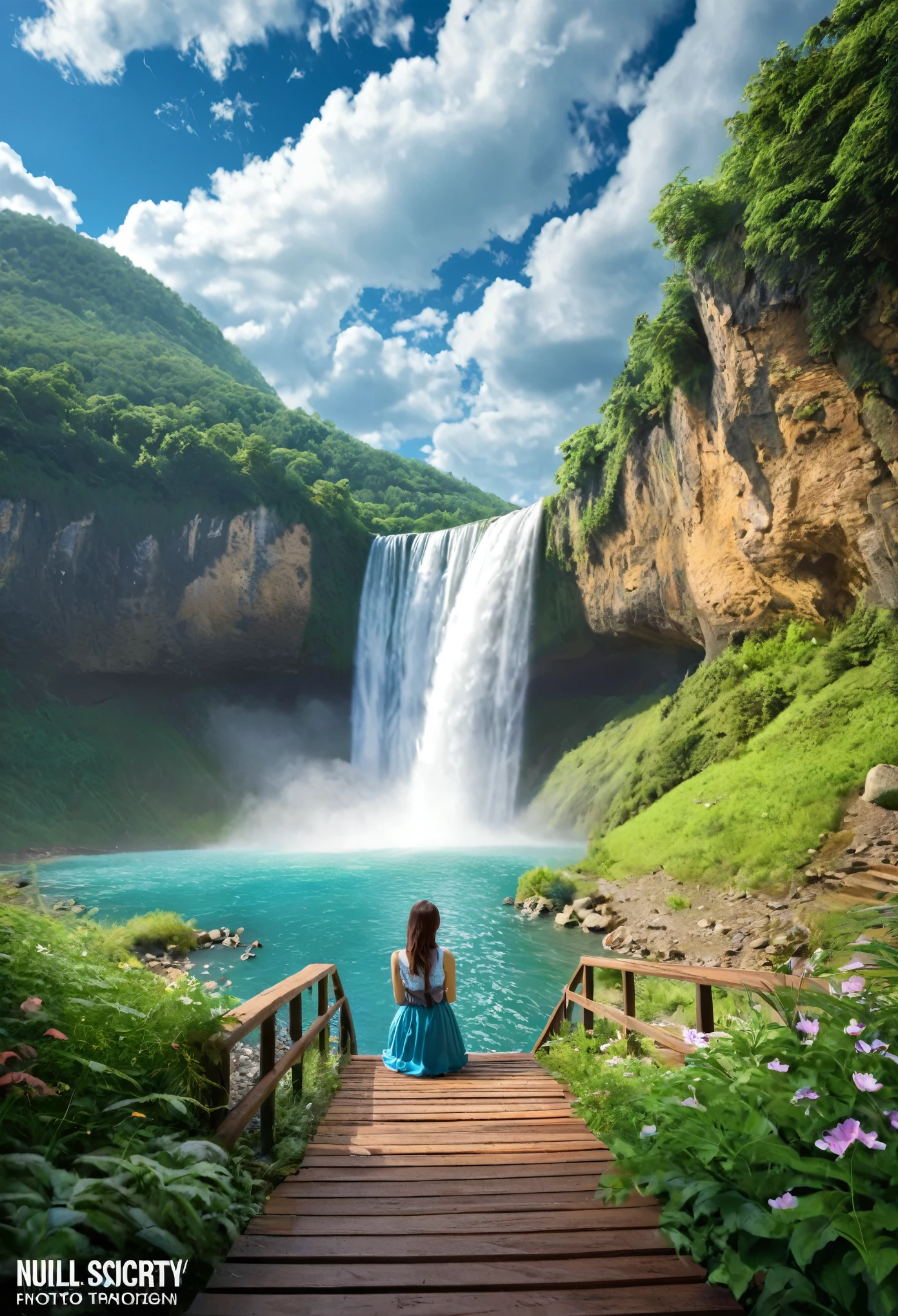 masterpiece, 最high quality, high quality, Very detailedな CG ユニティ 8k 壁紙, landscape, Outdoor, null, cloud, null, Lonely Girl, Mountain, landscape, water, wood, blue null, waterfall, cliff, nature, lake, river , cloudy skies, Award-winning photography, Bokeh, Depth of written boundary, High resolution, bloom, chromatic aberration, Photorealism, Very detailed, Trending on Art Station, Trending on CGSociety, Complex, High detail, dramatic, Art on the road