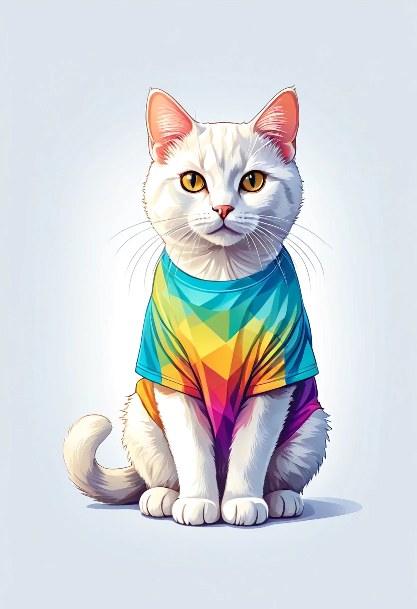 A t-shirt with graphic design art, flat illustration of a cat breed Pixiebob, cuddly, colorful tones, highly detailed cleanliness, imagem vectorial, photorealistic masterpiece, professional photograpy, plain white background, isometric, Vibrant, vector