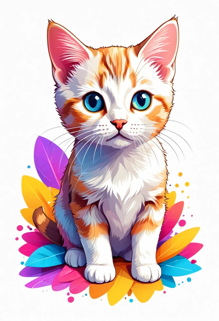 A t-shirt with graphic design art, flat illustration of a cat breed Pixiebob, cuddly, colorful tones, highly detailed cleanliness, imagem vectorial, photorealistic masterpiece, professional photograpy, plain white background, isometric, Vibrant, vector