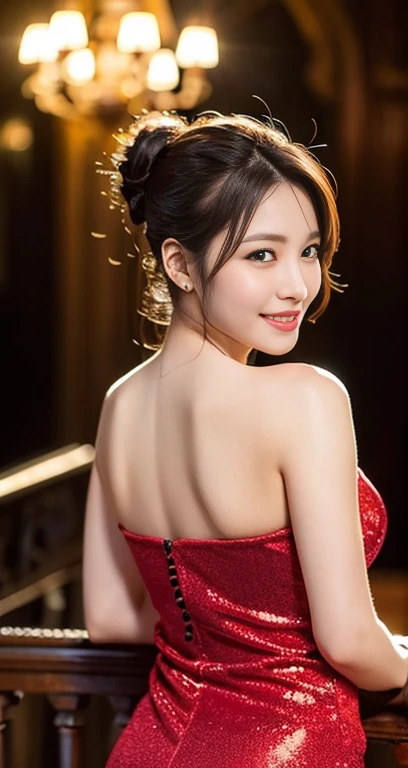 (a gorgeous korean lady, age 28, posing with the violin, wearing a red dress with timeless-elegance, in music hall. she has dimpled cheeks, kind friendly smile, cute snaggle-tooth, short_hair_ponytail, realistic symmetrical face, beautiful detailed face, beautiful detailed eyes, ample_round_bosom, photorealistic, hyper-realism, high contrast, ultra HD, realistic skin textures, top image quality, top-quality, super high resolution, fine details, very meticulously, masterpiece, head_to_knees, the_Cowboy_shot, romantic_vibes, bokeh_background, serene_ambience) #CanonInD #Mozart #BachAir