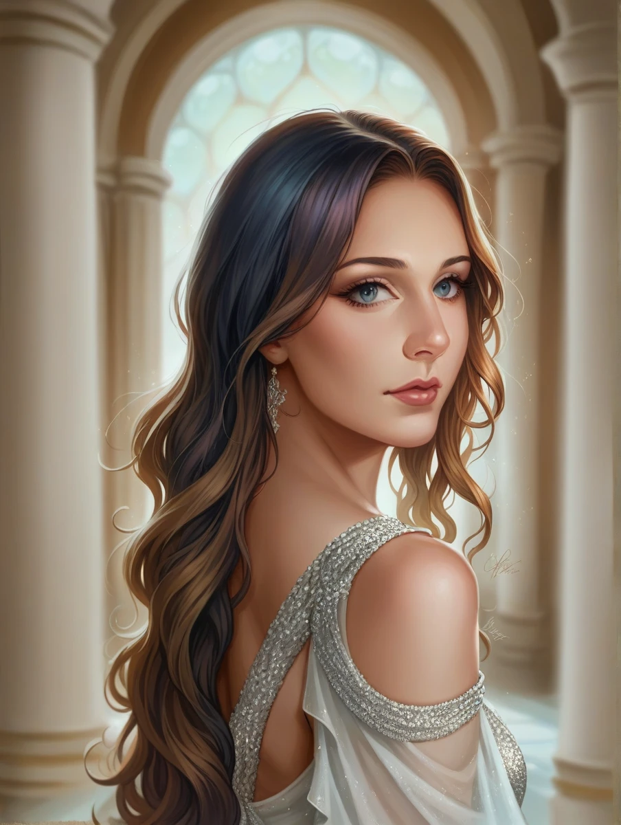 a beautiful queen, crown, ornate golden crown, regal, luxurious, intricate details, sparkling jewels, flowing hair, elegant dress, queenly pose, majestic, grand palace, sunlight, dramatic lighting, photorealistic, 8k, high resolution, masterpiece, cinematic, fantasy, magical, elegant, refined