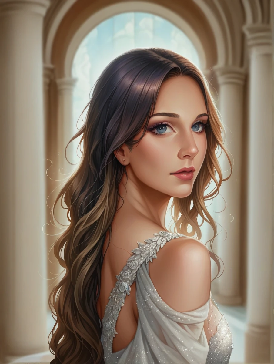 a beautiful queen, crown, ornate golden crown, regal, luxurious, intricate details, sparkling jewels, flowing hair, elegant dress, queenly pose, majestic, grand palace, sunlight, dramatic lighting, photorealistic, 8k, high resolution, masterpiece, cinematic, fantasy, magical, elegant, refined