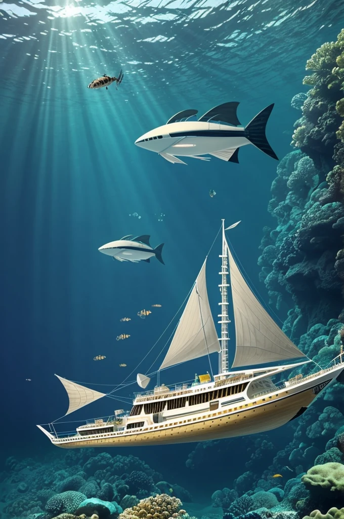 Can you help me generate designs or inspirations for an underwater acoustic ship based on the characteristics of the Notonectidae insect?? I am interested in exploring how I could incorporate elements such as the aerodynamic shape, the ability to navigate in water, and other relevant insect characteristics in the design