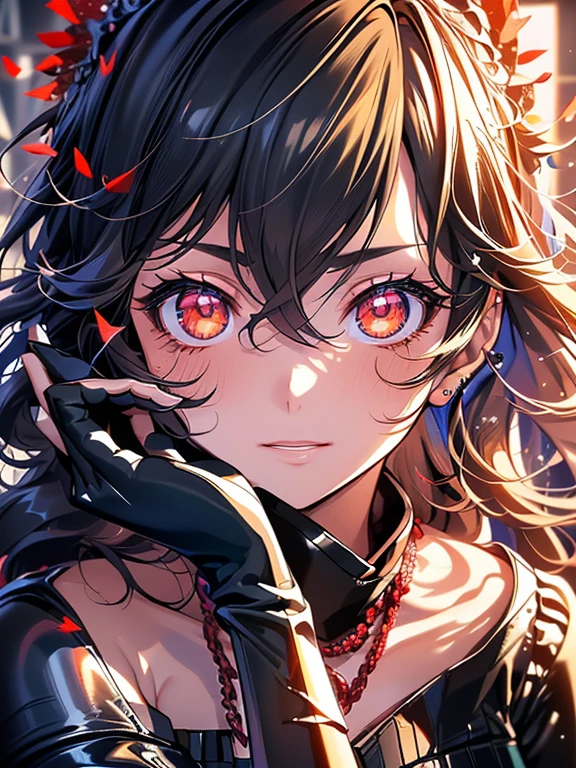 Anime, Girl, (((1girl))), (((Waifu, Raven Branwen, Raven Branwen Waifu))), (((Black Hair, Messy Hair))), ((Crimson Red Eyes eyes: 1.3, Upturned Eyes: 1, Perfect Eyes, Beautiful Detailed Eyes, Gradient eyes: 1, Finely Detailed Beautiful Eyes: 1, Symmetrical Eyes: 1, Big Highlight On Eyes: 1.2)), (((Lustrous Skin: 1.5, Bright Skin: 1.5, Skin Fair, Shiny Skin, Very Shiny Skin, Shiny Body, Plastic Glitter Skin, Exaggerated Shiny Skin, Illuminated Skin))), (Detailed Body, (Detailed Face)), Young, ****ta, (Best Quality), (((Bicep-high Gauntlets, Armored Boots, Thigh-high Heeled Boots, Armored Gauntlets))), (((Battle Kimono))), (((Skirt))), High Resolution, Sharp Focus, Ultra Detailed, Extremely Detailed, Extremely High Quality Artwork, (Realistic, Photorealistic: 1.37), 8k_Wallpaper, (Extremely Detailed CG 8k), (Very Fine 8K CG), ((Hyper Super Ultra Detailed Perfect Piece)), (((Flawless masterpiece))), Illustration, Vibrant Colors, (Intricate), High Contrast, Selective Lighting, Double Exposure, HDR (High Dynamic Range), Post-processing, Background Blur