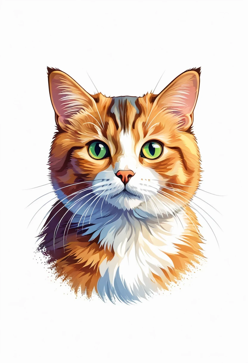 A t-shirt with graphic design art, flat illustration of a Manx breed cat, cuddly, colorful tones, highly detailed cleanliness, imagem vectorial, photorealistic masterpiece, professional photograpy, plain white background, isometric, Vibrant, vector