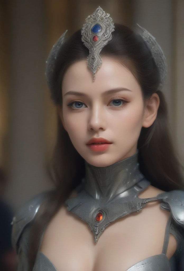 A magnificent cyborg figure in a palace reception, beautiful detailed eyes, beautiful detailed lips, extremely detailed face and skin, long eyelashes, smooth skin, hyper detailed, hyper realistic, soft lighting, spicy, (best quality, 4k, 8k, highres, masterpiece:1.2), ultra-detailed, (realistic, photorealistic, photo-realistic:1.37), HDR, Magnificent Anatomy, the hard parts, (the hard parts:1.12), absurdity, masterpiece