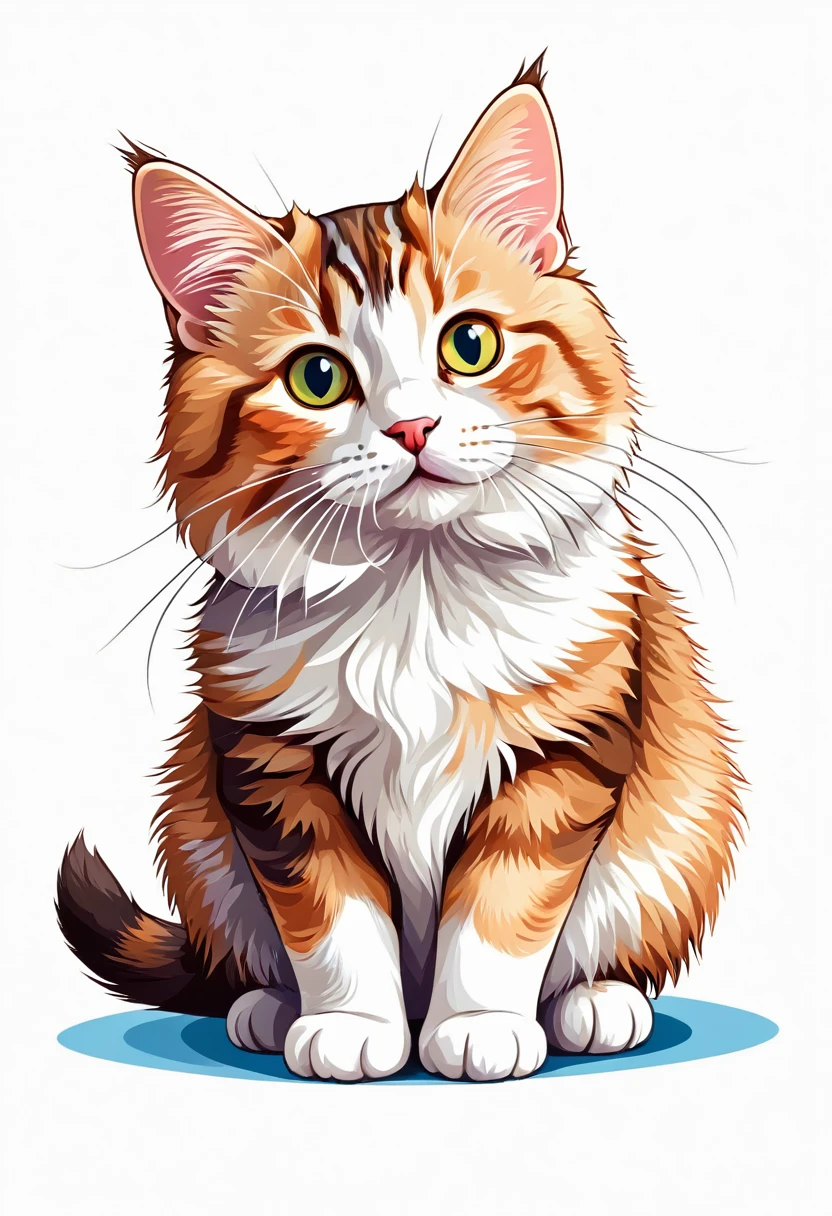 A t-shirt with graphic design art, flat illustration of a cat breed Kurilian Bobtail, cuddly, colorful tones, highly detailed cleanliness, imagem vectorial, photorealistic masterpiece, professional photograpy, plain white background, isometric, Vibrant, vector