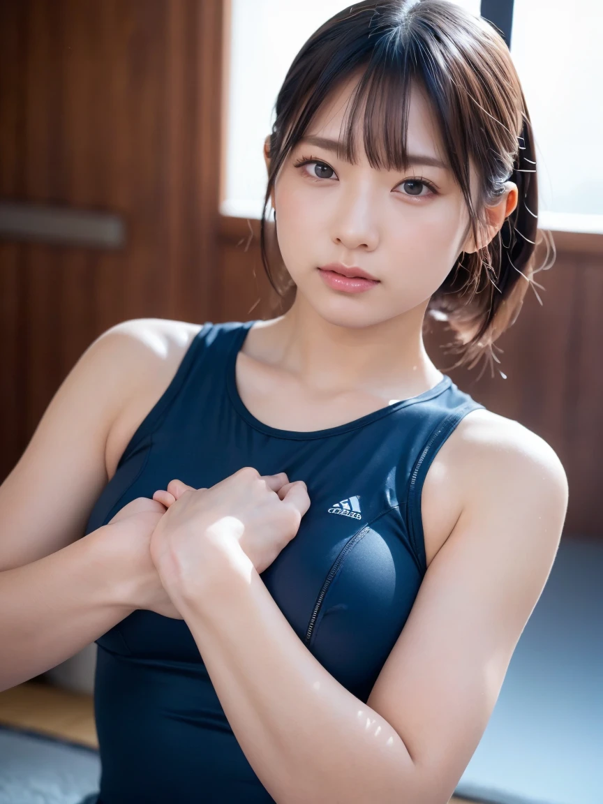 (8K, RAW Photos,Highest quality, High resolution:1.1), (超Realisticな:1.4),(Realistic, Realistic:1.3),The Beauty of Japan、((Upper Body:1.3))、Gymnastics Team - Flexible Leotards and Grips、Erect nipples,