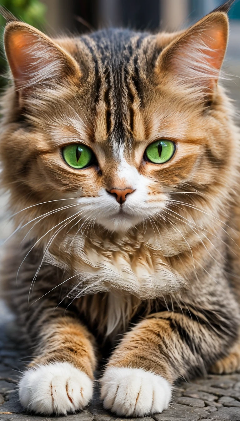 On a bustling city street, amidst the constant flow of people and vehicles, lies a small and endearing street cat. This little feline, with its soft, tawny fur and bright green eyes, has a look that tugs at the heartstrings of every passerby. Despite its cuteness, the cat is in distress; an injury has left it lying on the ground, vulnerable and in need of help.
The cat’s front paw is swollen, likely from a recent encounter with something sharp or a heavy object. Its movements are limited, and it winces slightly with each breath, a silent cry for assistance. Yet, even in its weakened state, the cat’s spirit shines through. It occasionally lifts its head, ears twitching as it watches the world go by, still curious and hopeful.